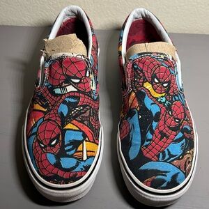 Rare** Vans X Marvel Spiderman Slip-on Shoes Red & Blue 721356